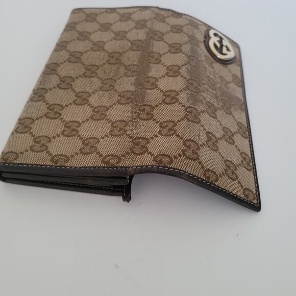 GUCCI Signature Envelope Wallet GG Canvas Lovely Heart Brown Tan Clutch Large - Picture 6 of 8
